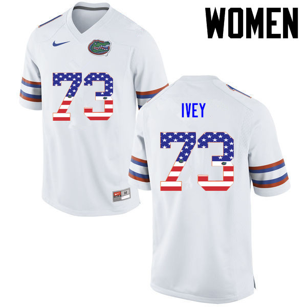 Women Florida Gators #73 Martez Ivey College Football USA Flag Fashion Jerseys-White